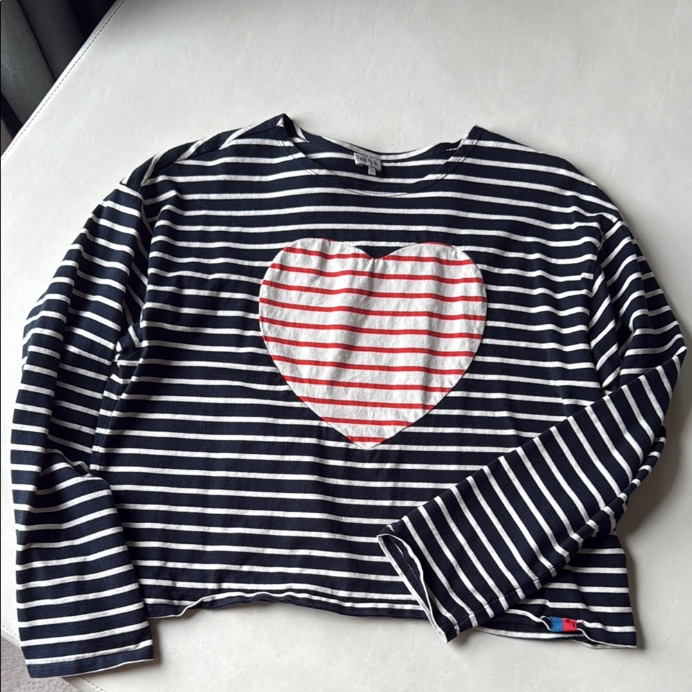 Kule Striped Navy and White Shirt with Heart Design Size L